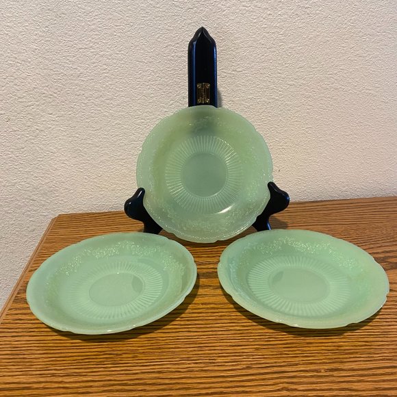 Three Vintage Fire King Green Saucers - Picture 3 of 8
